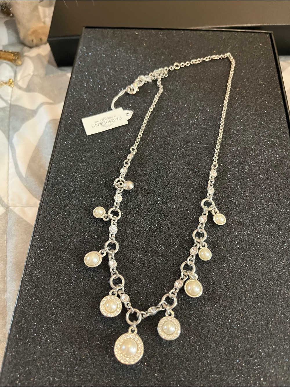 Park Lane Silver-Tone Necklace with Pearl Drop Charms